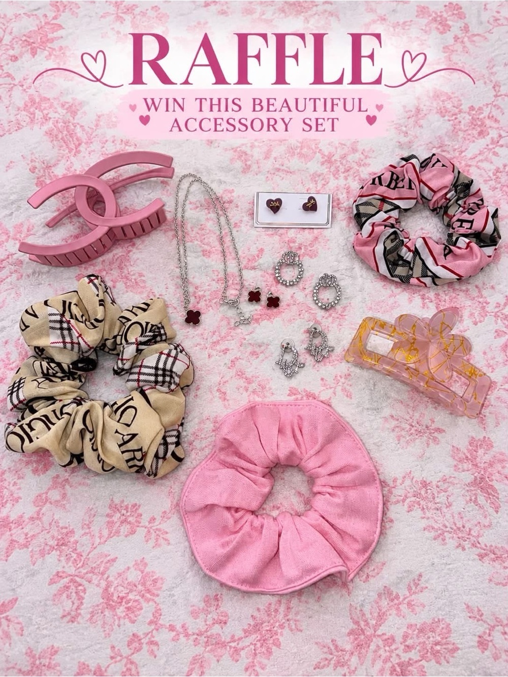 Women's Pink Accessory Set - Scrunchies & Jewelry